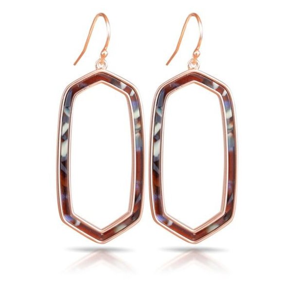 Hexagon Drop Earrings, Rose Gold Tone, Multi-Color - Picture 1 of 4